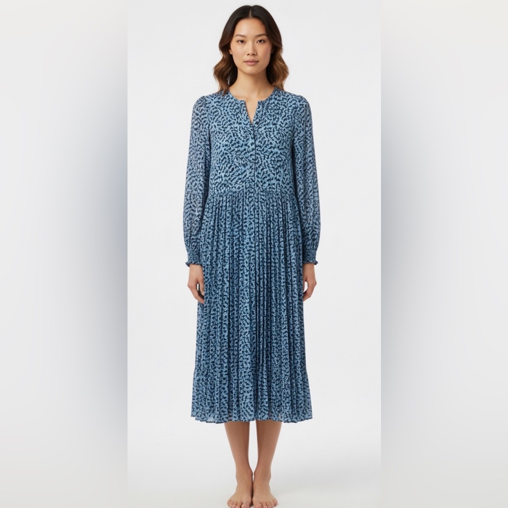 ZARA Blue Floral Midi Dress Size M Long Sleeve Spring Easter Flowy